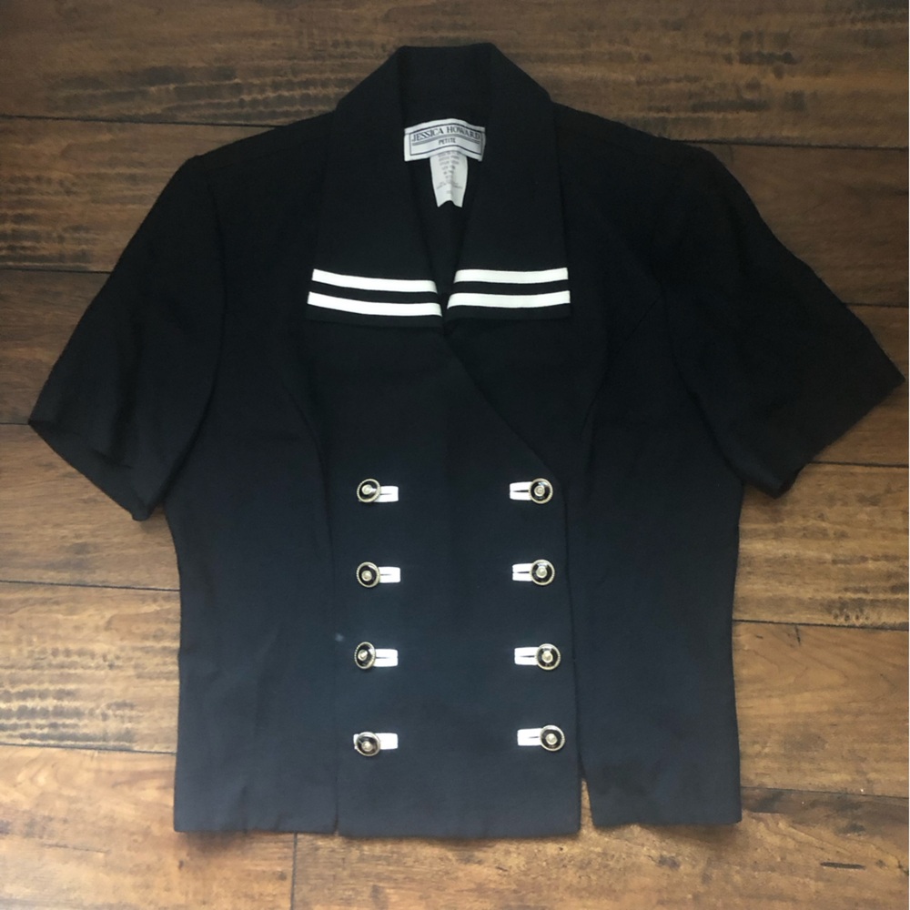 Vintage Black Double-Breasted Top with White Stripes